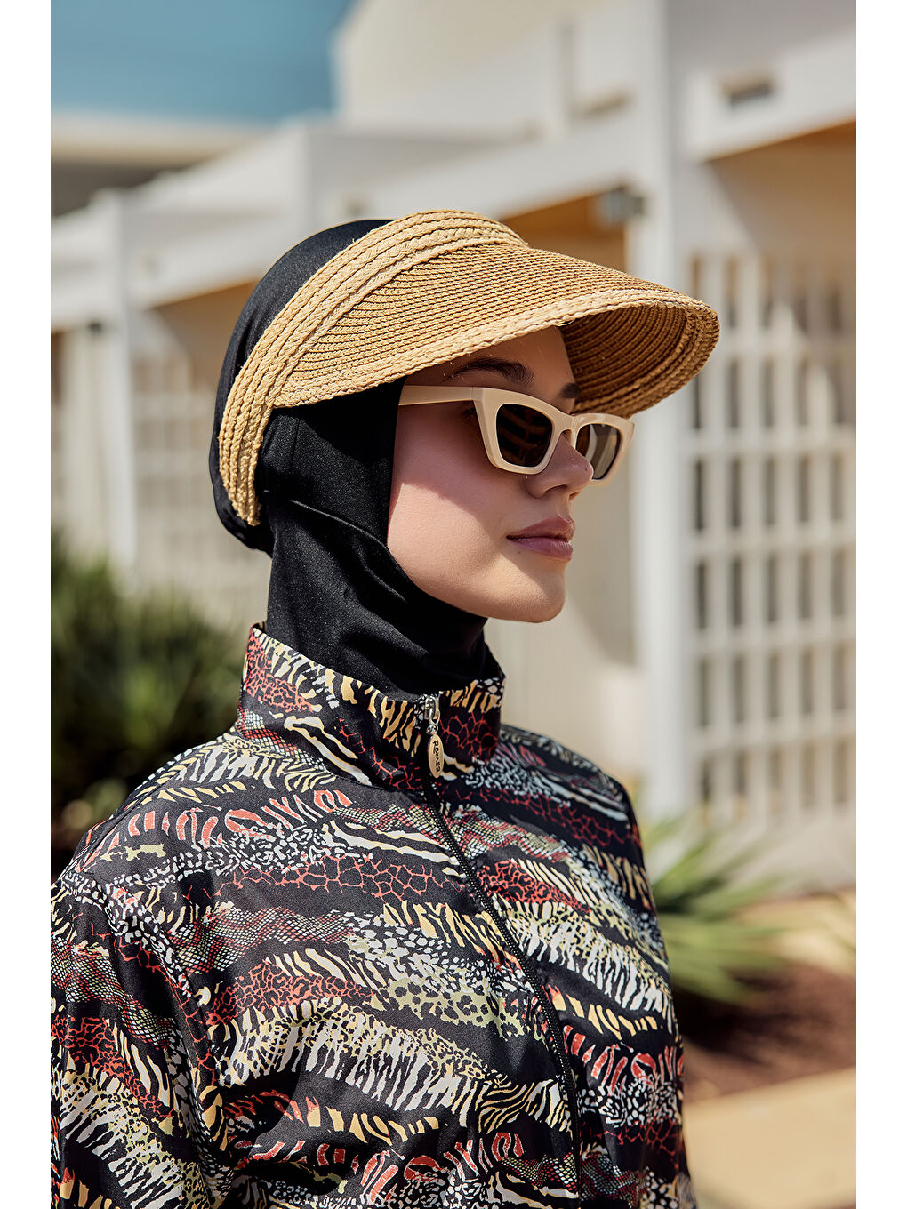 Kahverengi Vizör Hasır Şapka Güneş Koruyucu Siperlik RŞ-2105 Camel Bej