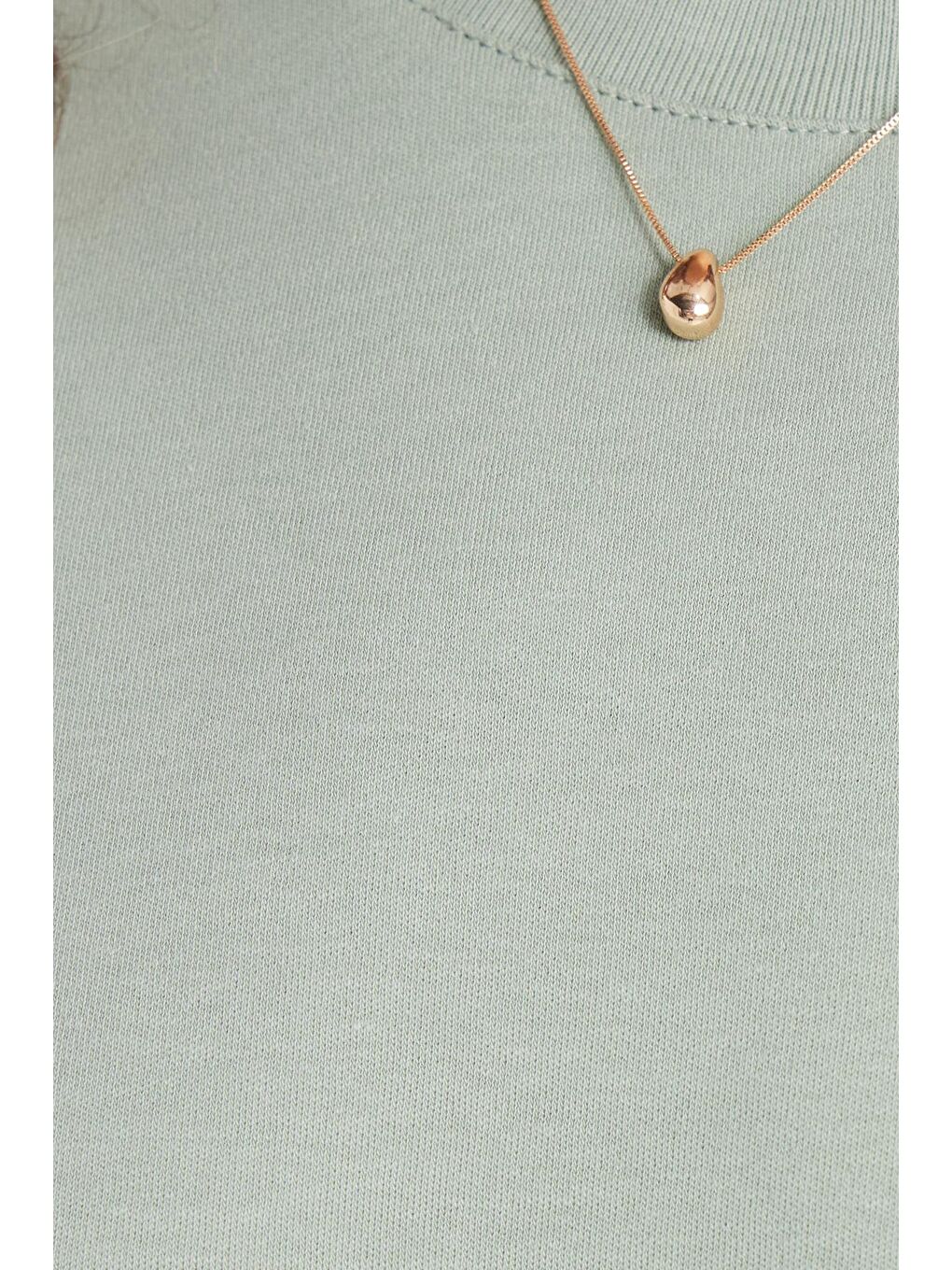 Kadın Relax Fit Rahat Kesim %100 Pamuk Yumuşak Dokulu Hafif Kalın Basic Bisiklet Yaka Yeşil Tişört-5