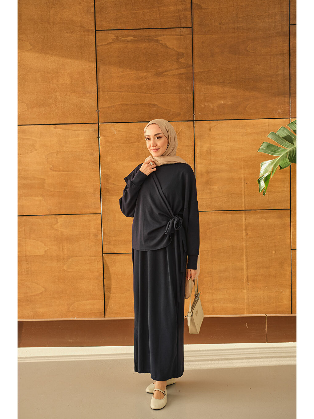 Kadın Parça Bağlamalı Elbise Lacivert-3