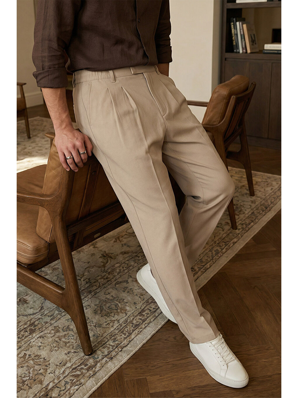 Bej Baluga Extra Baggy Erkek Kumaş Pantolon-2