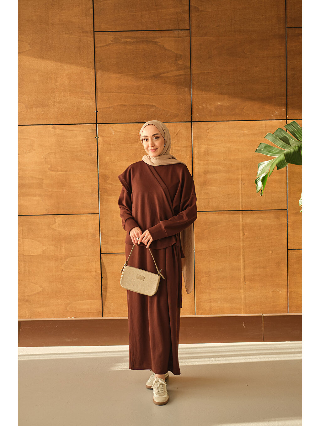 Kadın Parça Bağlamalı Elbise Kahverengi-2