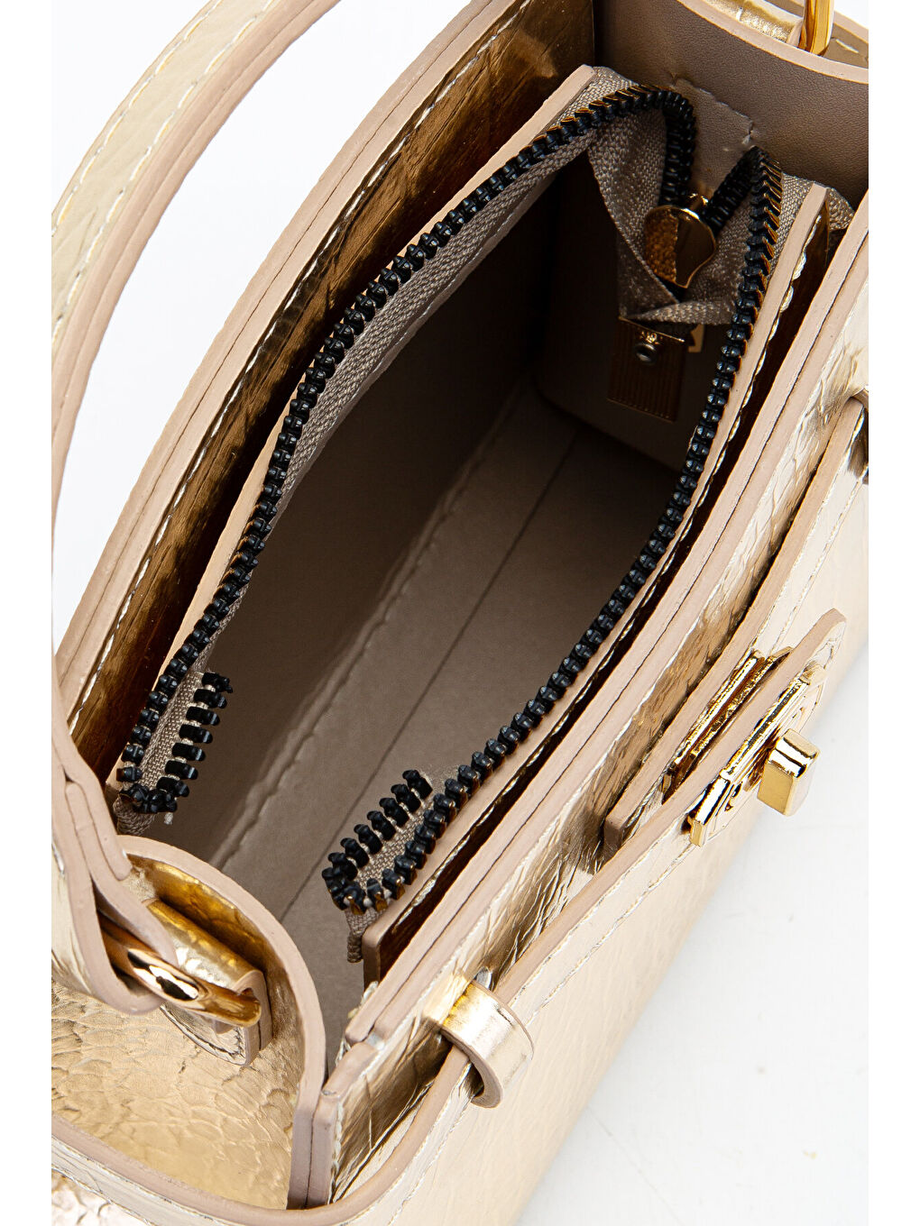 Sarı Kilit Aksesuar Kemer Detaylı Jessie Kadın Çapraz Çanta Gold-2