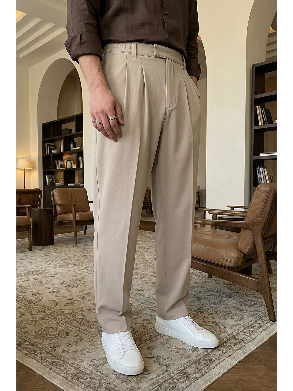 Bej Baluga Extra Baggy Erkek Kumaş Pantolon-3