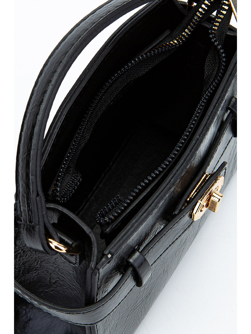 Kilit Aksesuar Kemer Detaylı Jessie Kadın Çapraz Çanta Düz Siyah-5