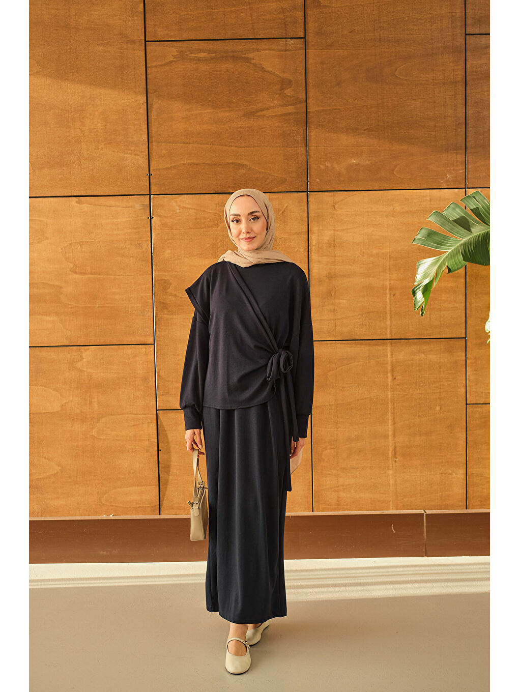 Kadın Parça Bağlamalı Elbise Lacivert-4