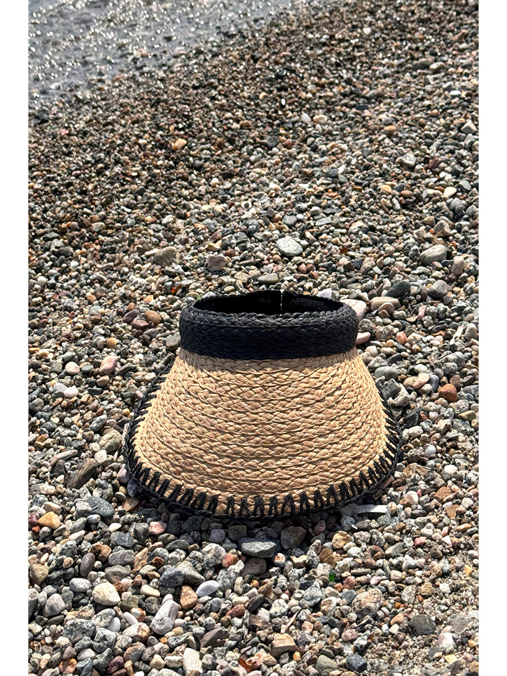 Kahverengi Zigzag Biyeli Vizör Hasır Şapka Güneş Koruyucu Siperlik RŞ-2104 Camel-3