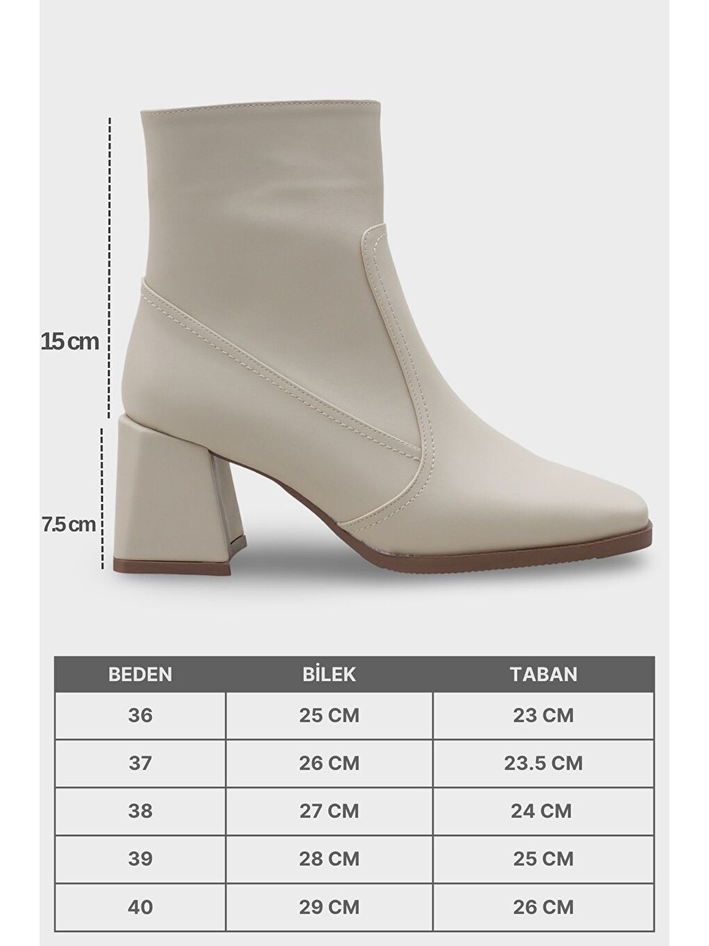 Ekru Anjela Küt Burunlu Yandan Fermuarlı Kadın Bot-6