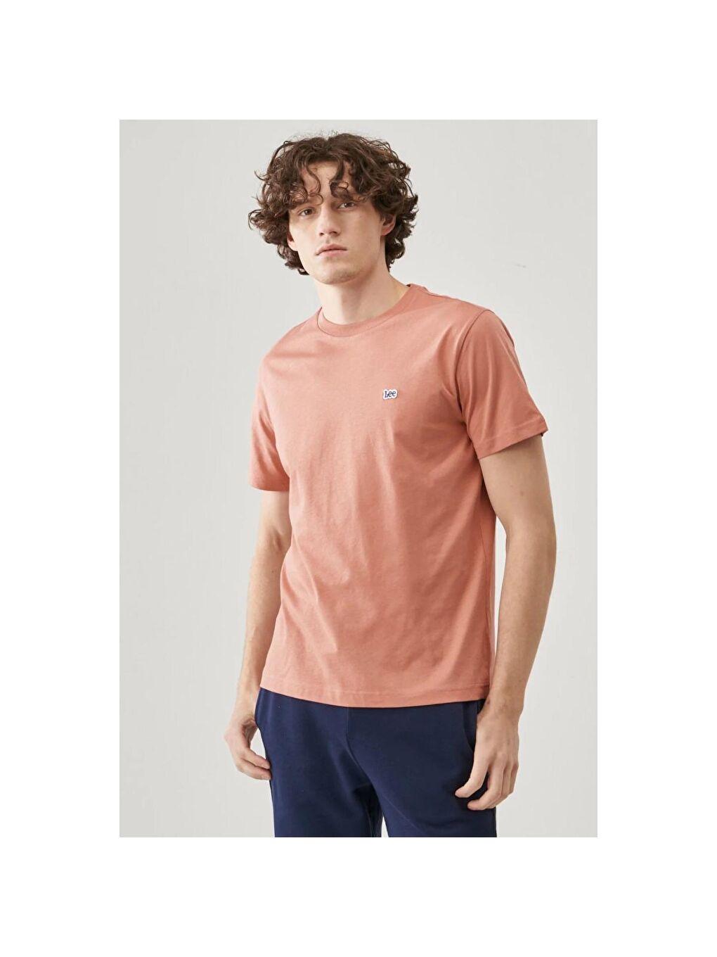 Lee Pembe Lightweight Small Logo Erkek Pembe Bisiklet Yaka Tişört