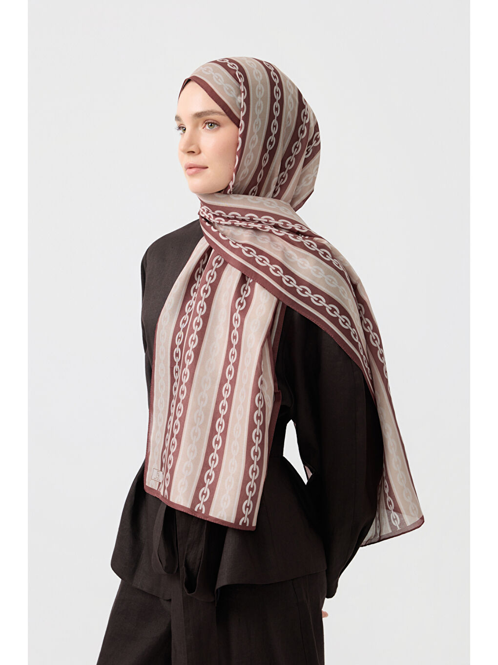 Kahverengi Pamuk Twill Şal Chain Sütlü Kahve-1