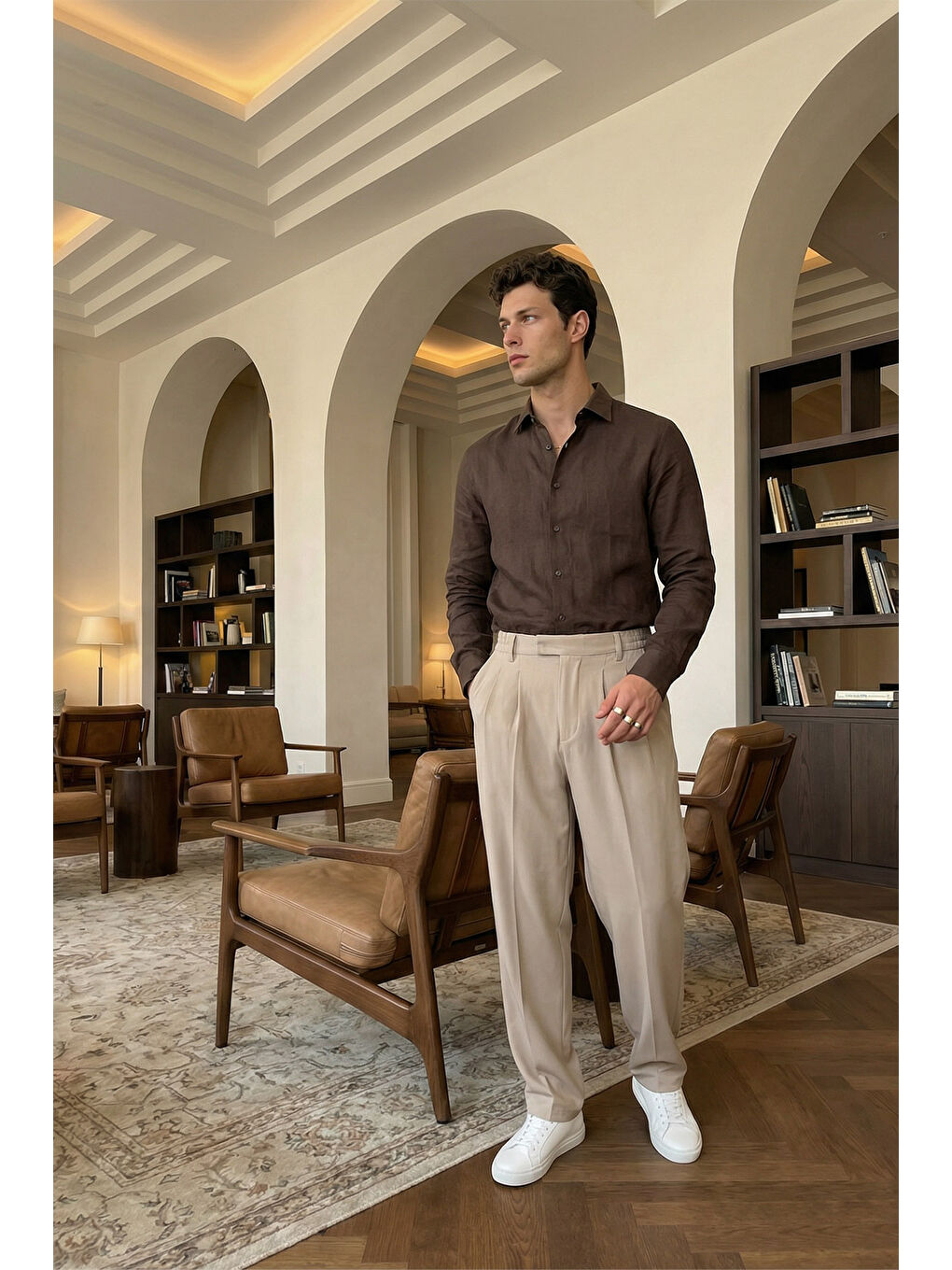 Bej Baluga Extra Baggy Erkek Kumaş Pantolon-5