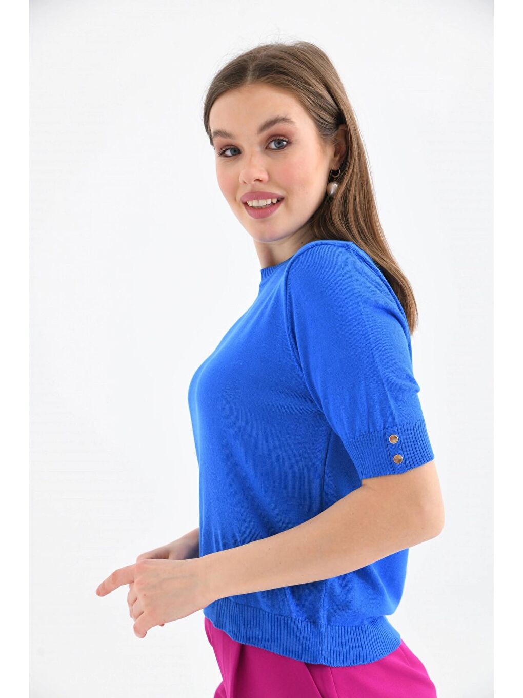 Mavi Kadın Saks Renk Yarım Kollu Triko-1