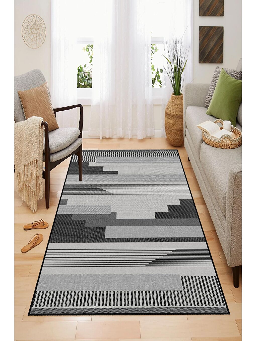 Gri Dekoratif Özel Tasarım Yıkanabilir, Modern Halı  160x230