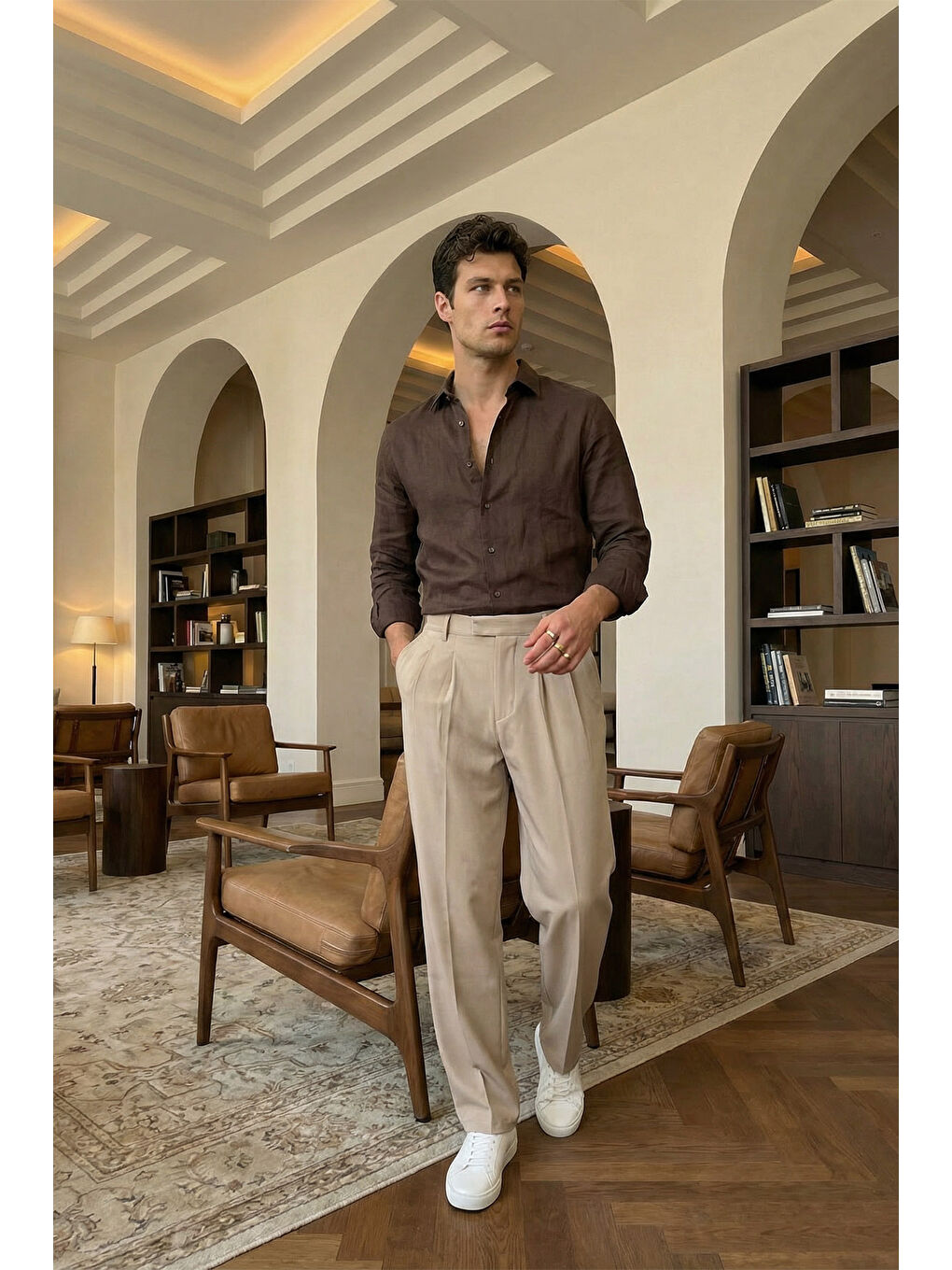 Bej Baluga Extra Baggy Erkek Kumaş Pantolon-6