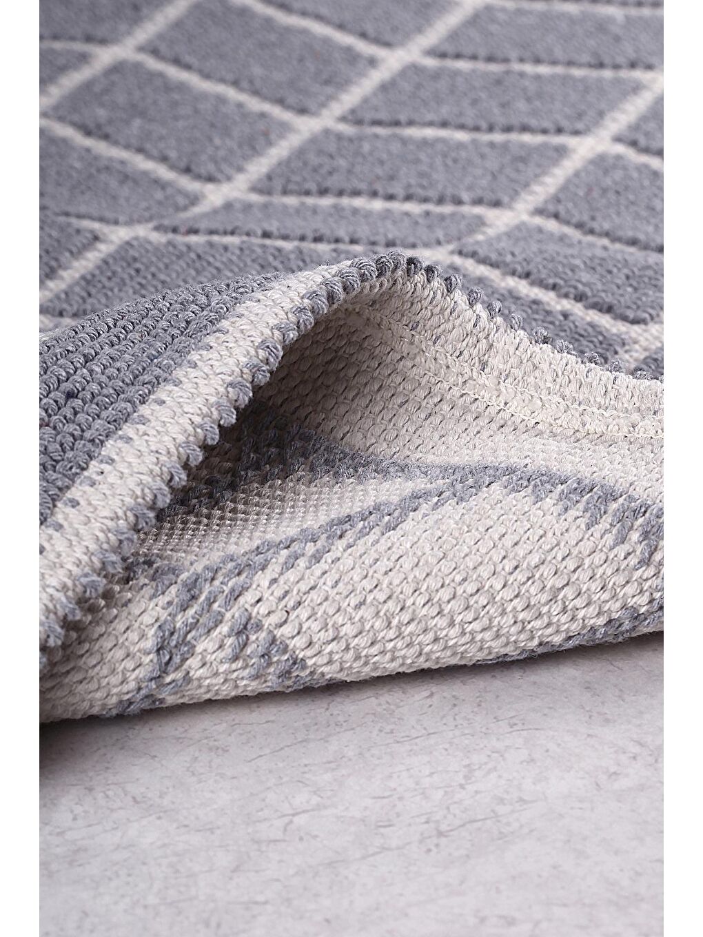 Baklava Doğal Pamuklu 2'li Banyo Paspas Seti 60X100-50X60 Cm - Gri-3