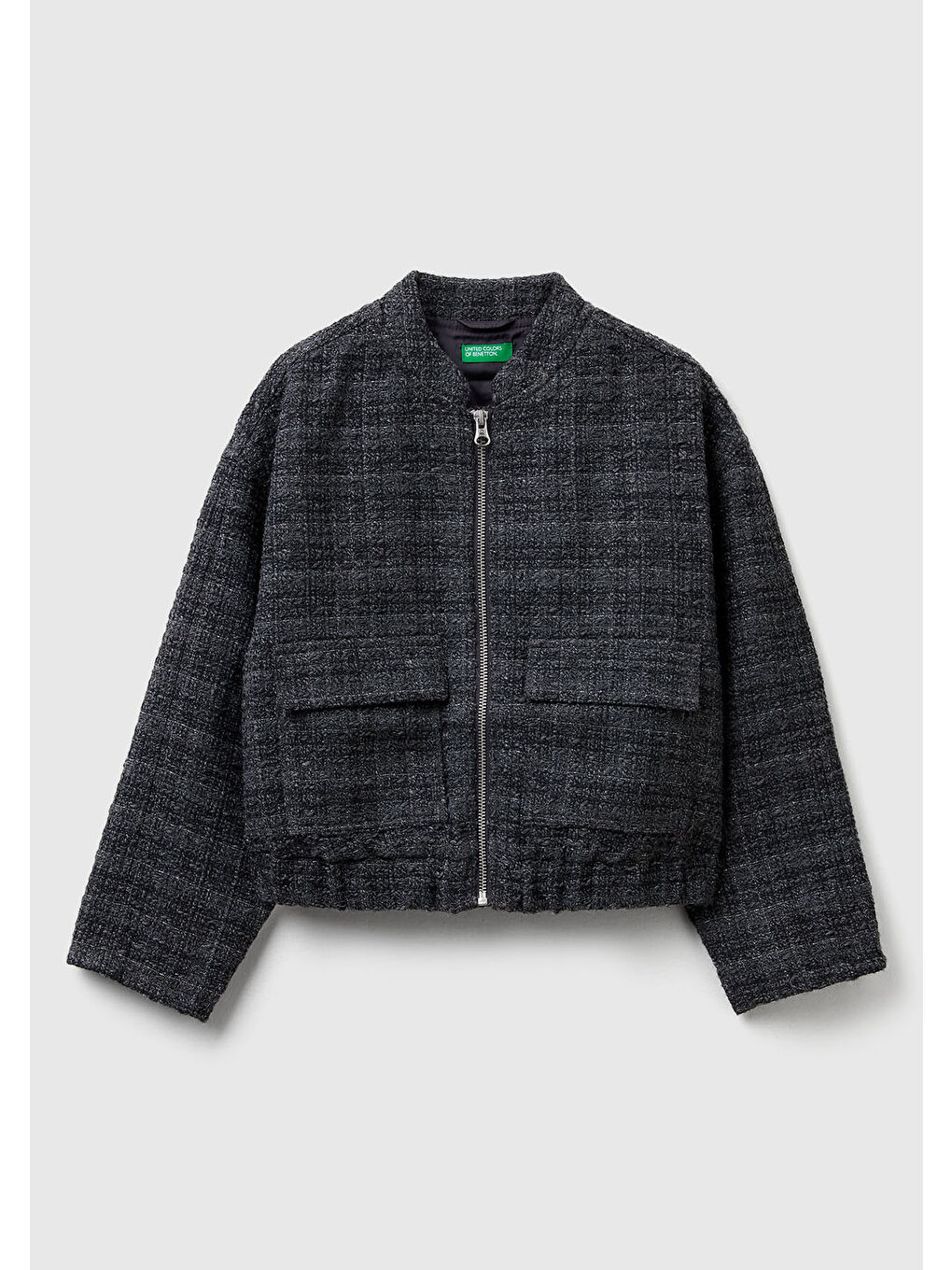 Kız Çocuk Koyu Gri Yama Cepli Fermuarlı Chanel Stili Ceket