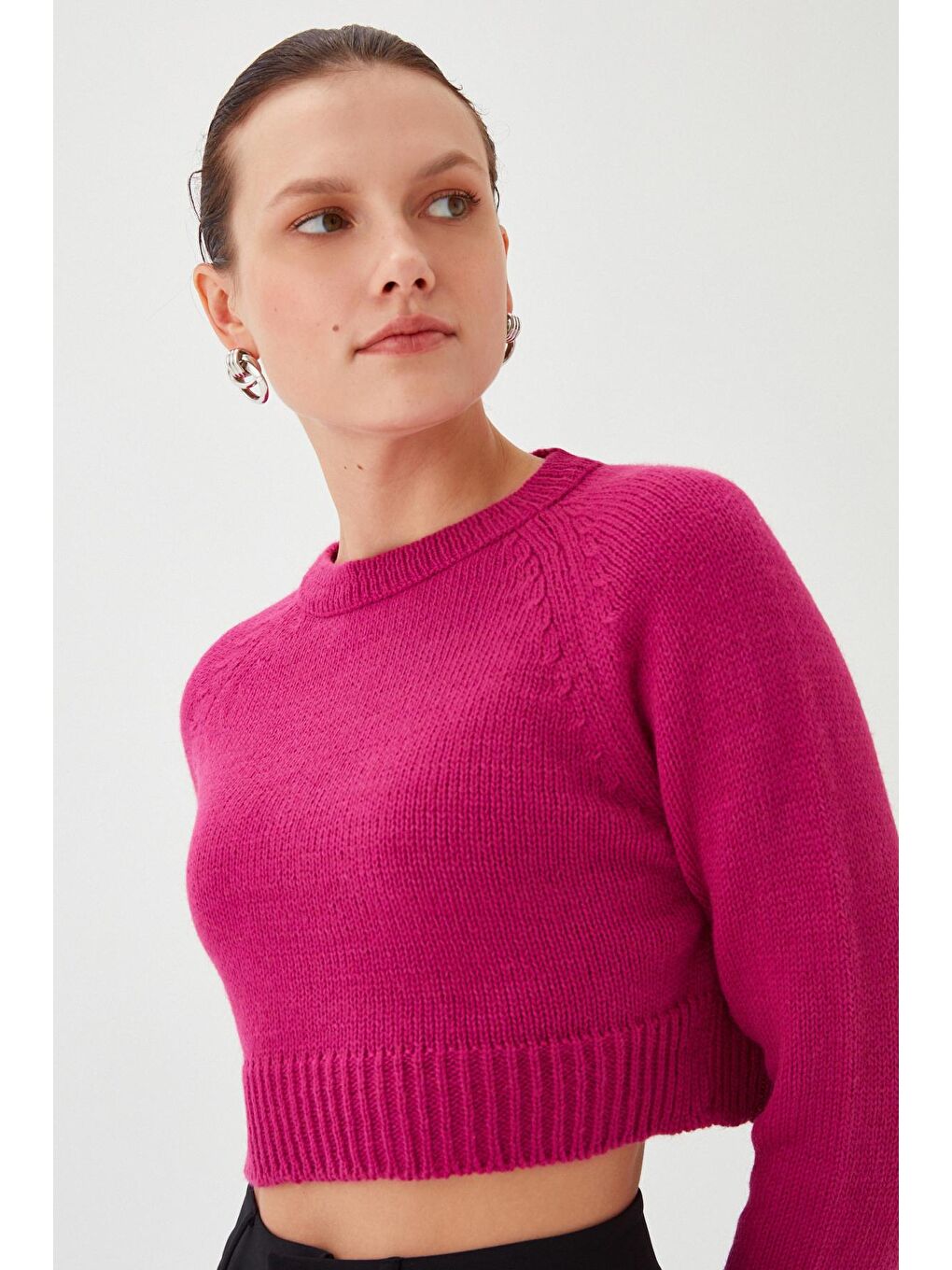 Kadın Mor Bisiklet Yaka Yumuşak Dokulu Crop Triko Kazak