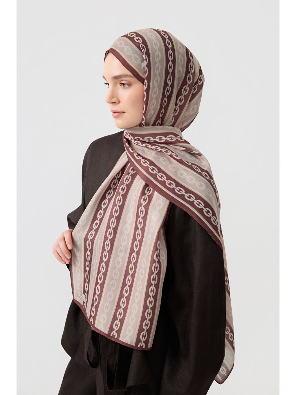 Kahverengi Pamuk Twill Şal Chain Sütlü Kahve-2