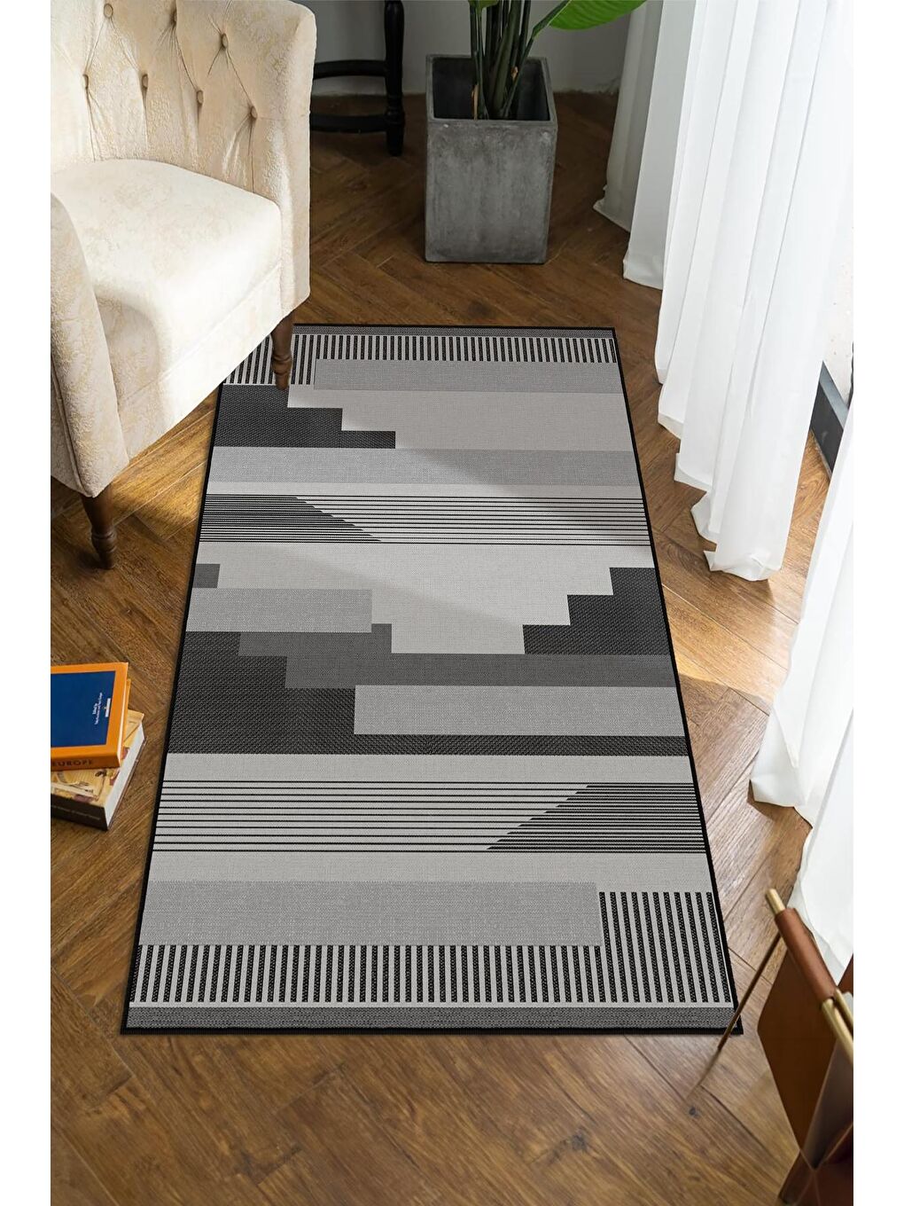 Gri Dekoratif Özel Tasarım Yıkanabilir, Modern Halı  160x230-1