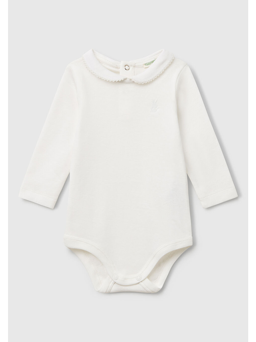 Bebek Ekru Önü Logo İşlemeli Çıtçıtlı Bebek Yaka Uzun Kollu Body