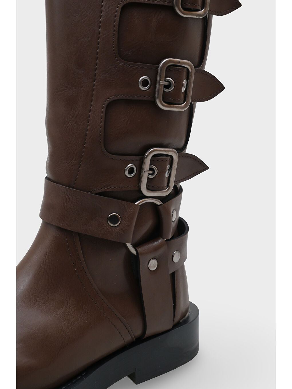 Kahverengi Motorcu Fermuarlı Kadın Çizme-2