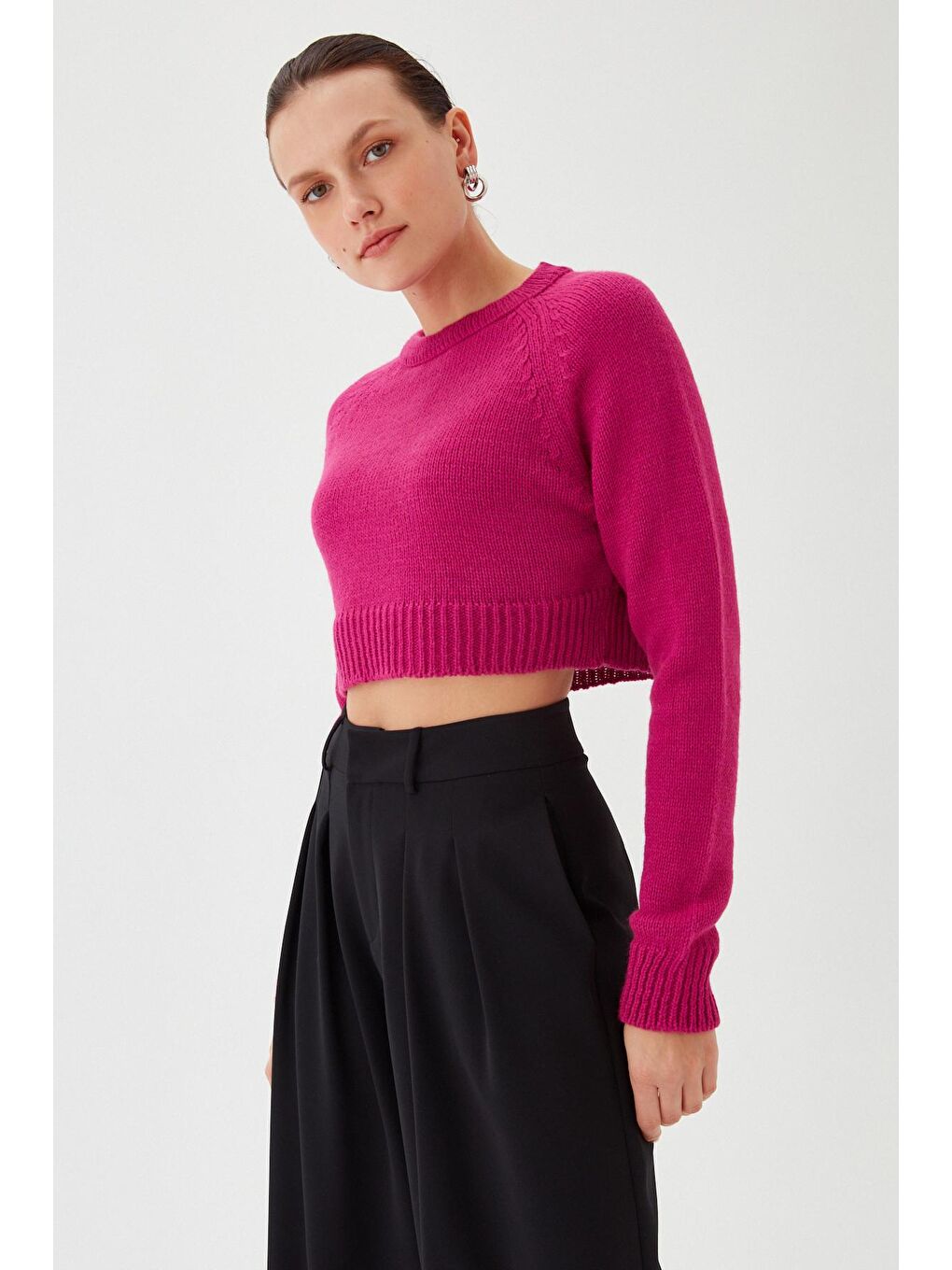 Kadın Mor Bisiklet Yaka Yumuşak Dokulu Crop Triko Kazak-1