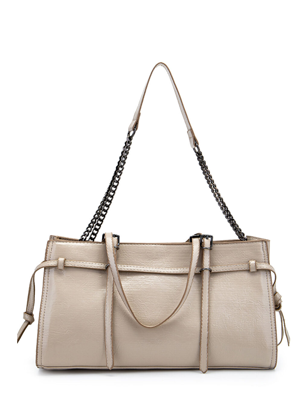 Siyah Zincir Detaylı Bonnie Kadın Kol Çanta Bej-4