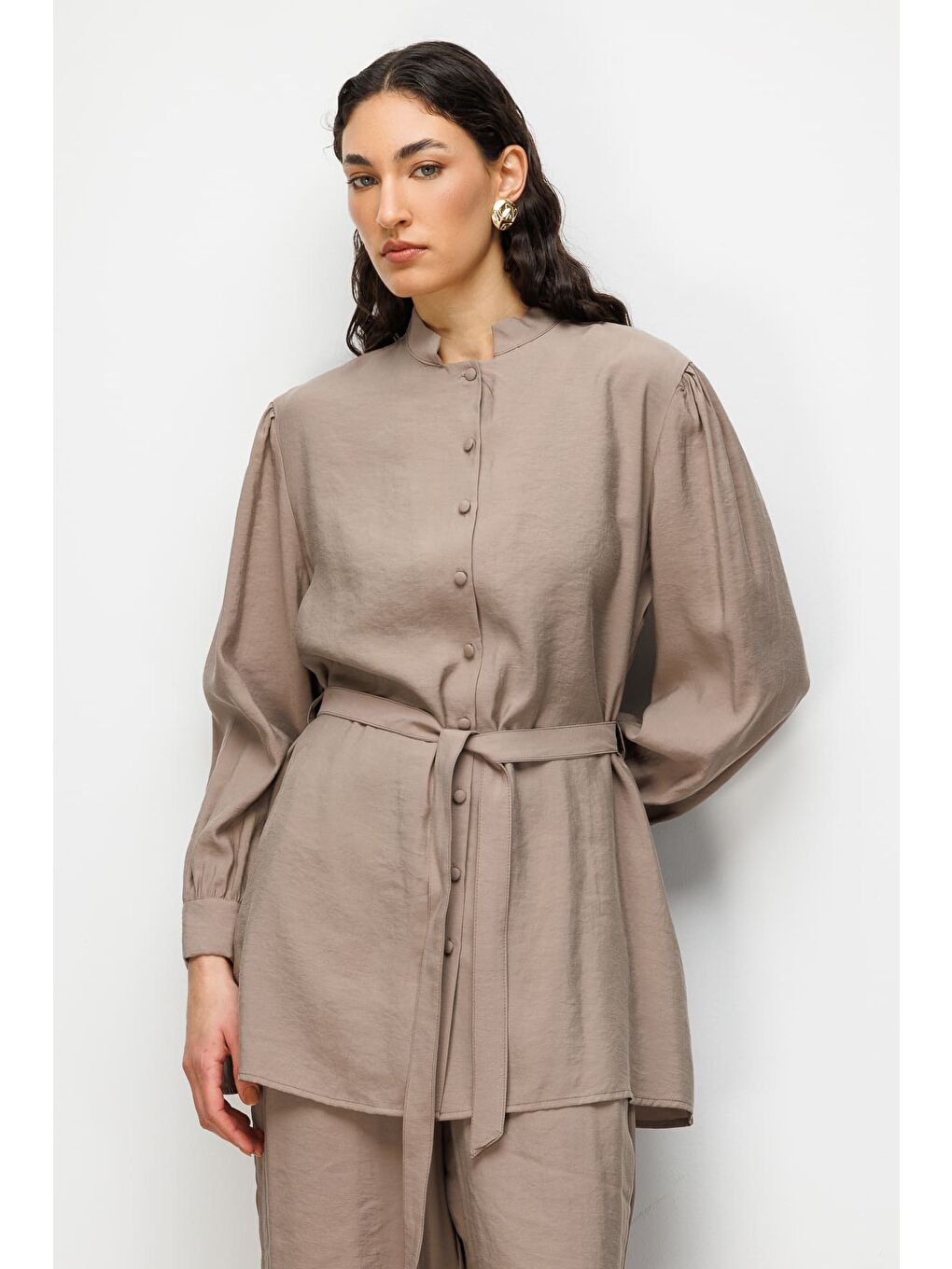 Hakim Yaka Modal Dokulu Bej Rengi Tunik-4