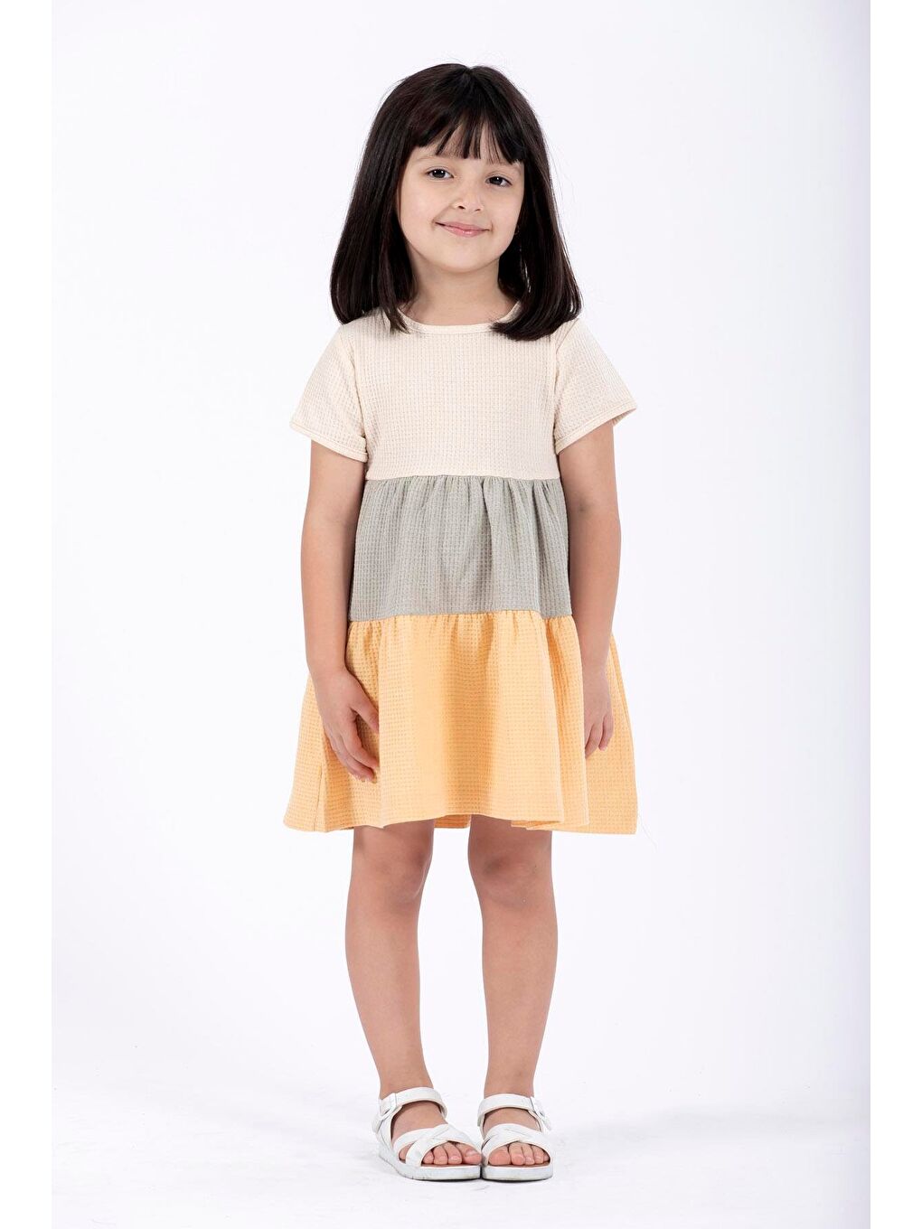 Yeşil Bisiklet Yaka Üç Parçalı Kız Çocuk Elbise