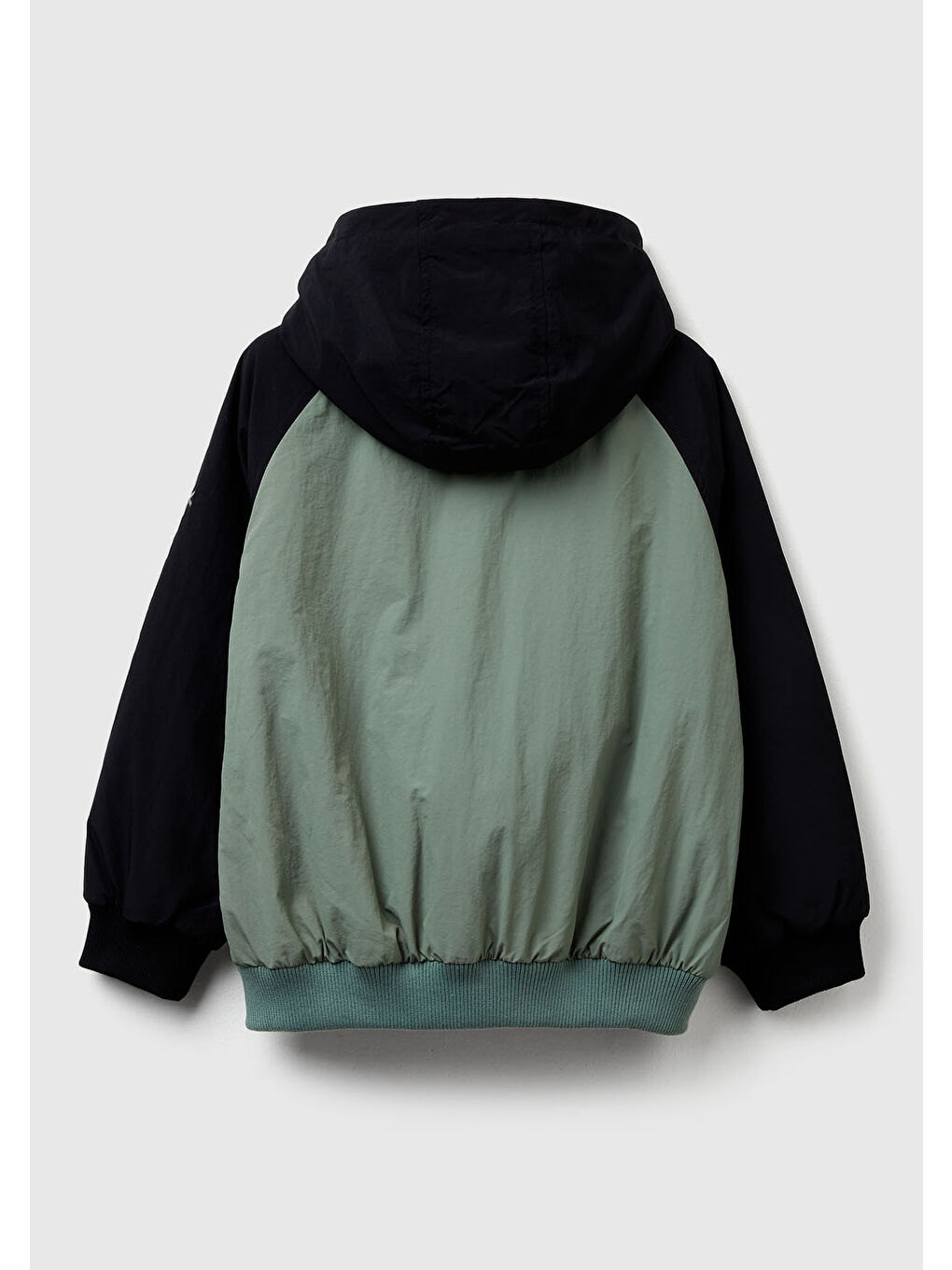 Erkek Çocuk Haki-Siyah Fermuarlı Ribana Detaylı Kapüşonlu Ceket-1