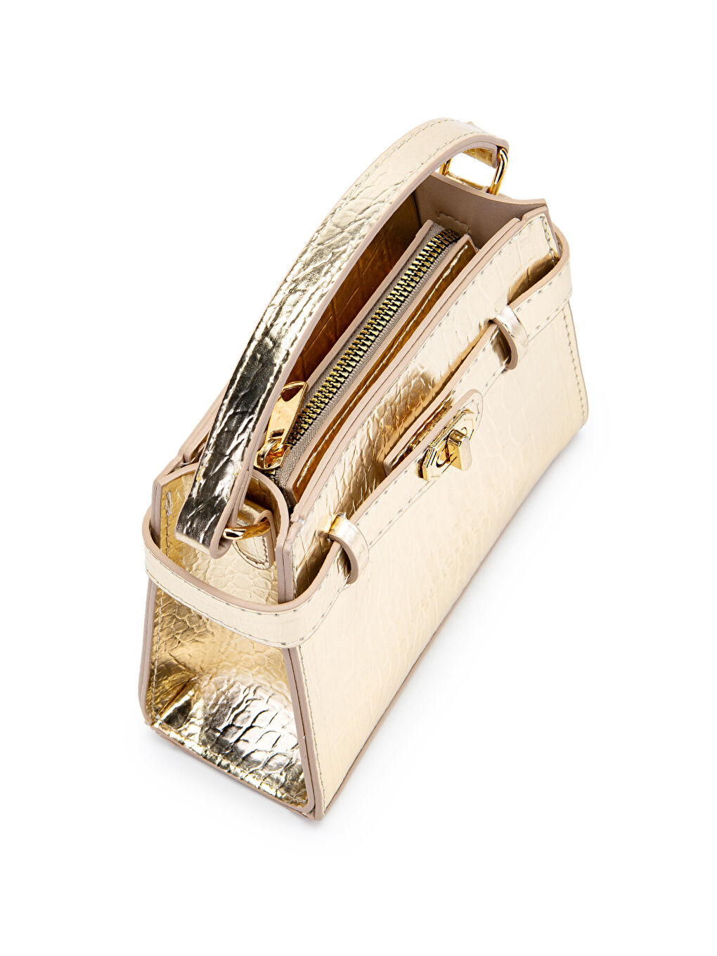 Sarı Kilit Aksesuar Kemer Detaylı Jessie Kadın Çapraz Çanta Gold-4