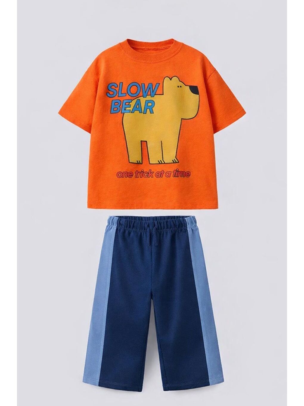 Erkek Çocuk Pamuklu Turuncu Ayıcık Baskılı T-Shirt Ve Eşofman Altı 2'Li Takım-1
