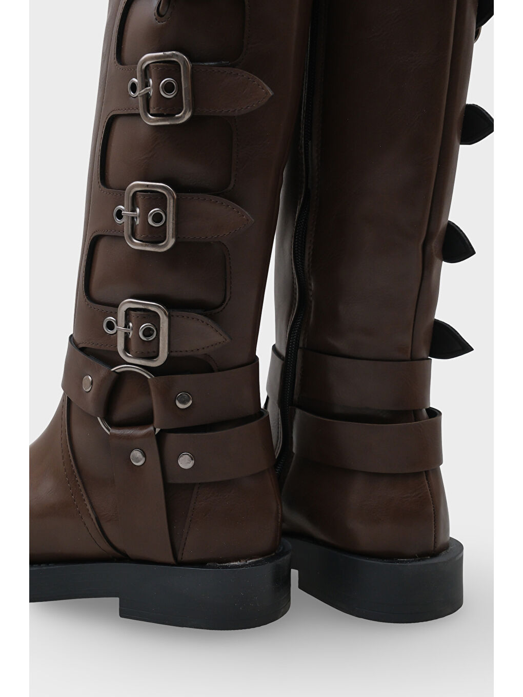 Kahverengi Motorcu Fermuarlı Kadın Çizme-4