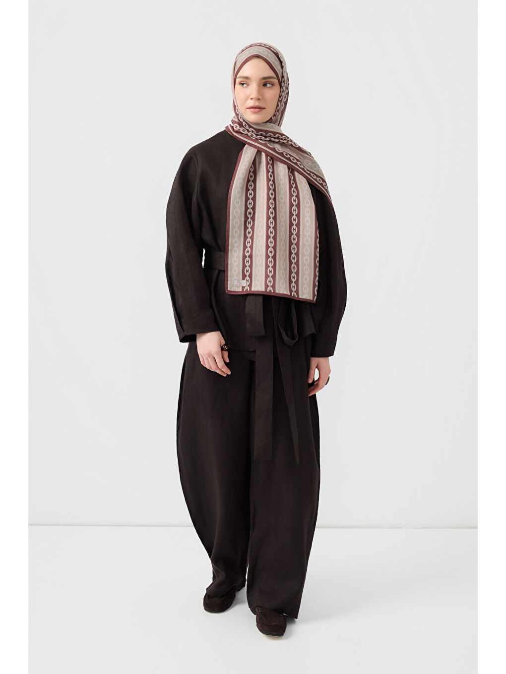 Kahverengi Pamuk Twill Şal Chain Sütlü Kahve-3