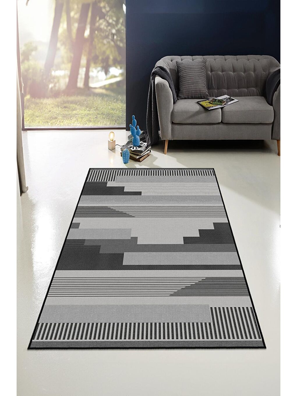 Gri Dekoratif Özel Tasarım Yıkanabilir, Modern Halı  160x230-2