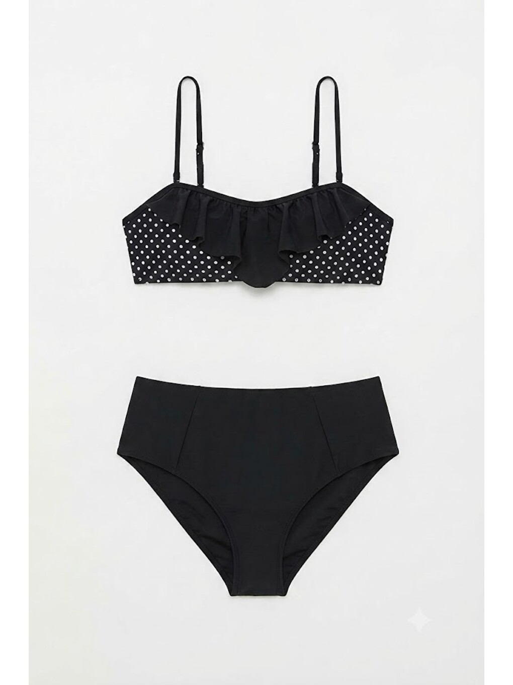 Fırfırlı Straplez Bikini Takım 3206 Siyah