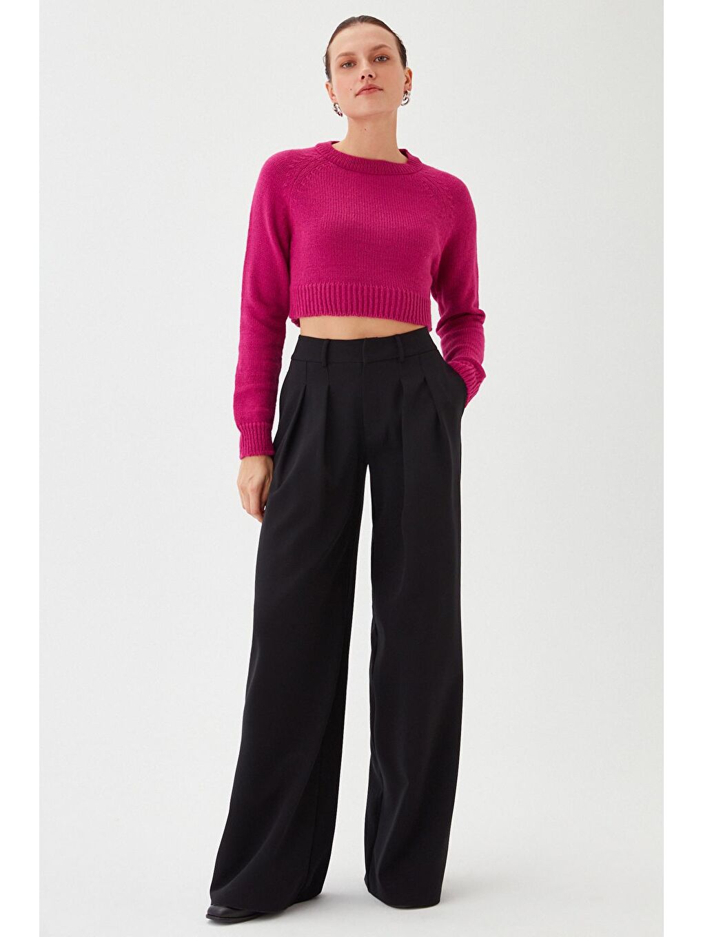 Kadın Mor Bisiklet Yaka Yumuşak Dokulu Crop Triko Kazak-2