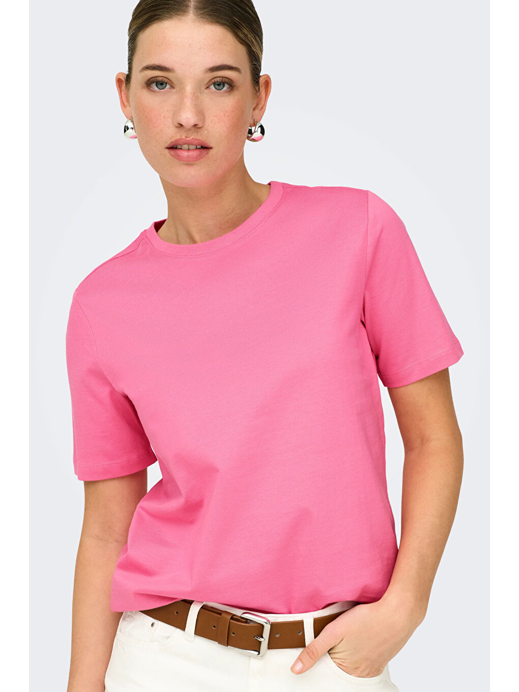 Pembe Onlfreja Pamuklu Regular Fit Yuvarlak Yaka Kadın T Shirt 15367970