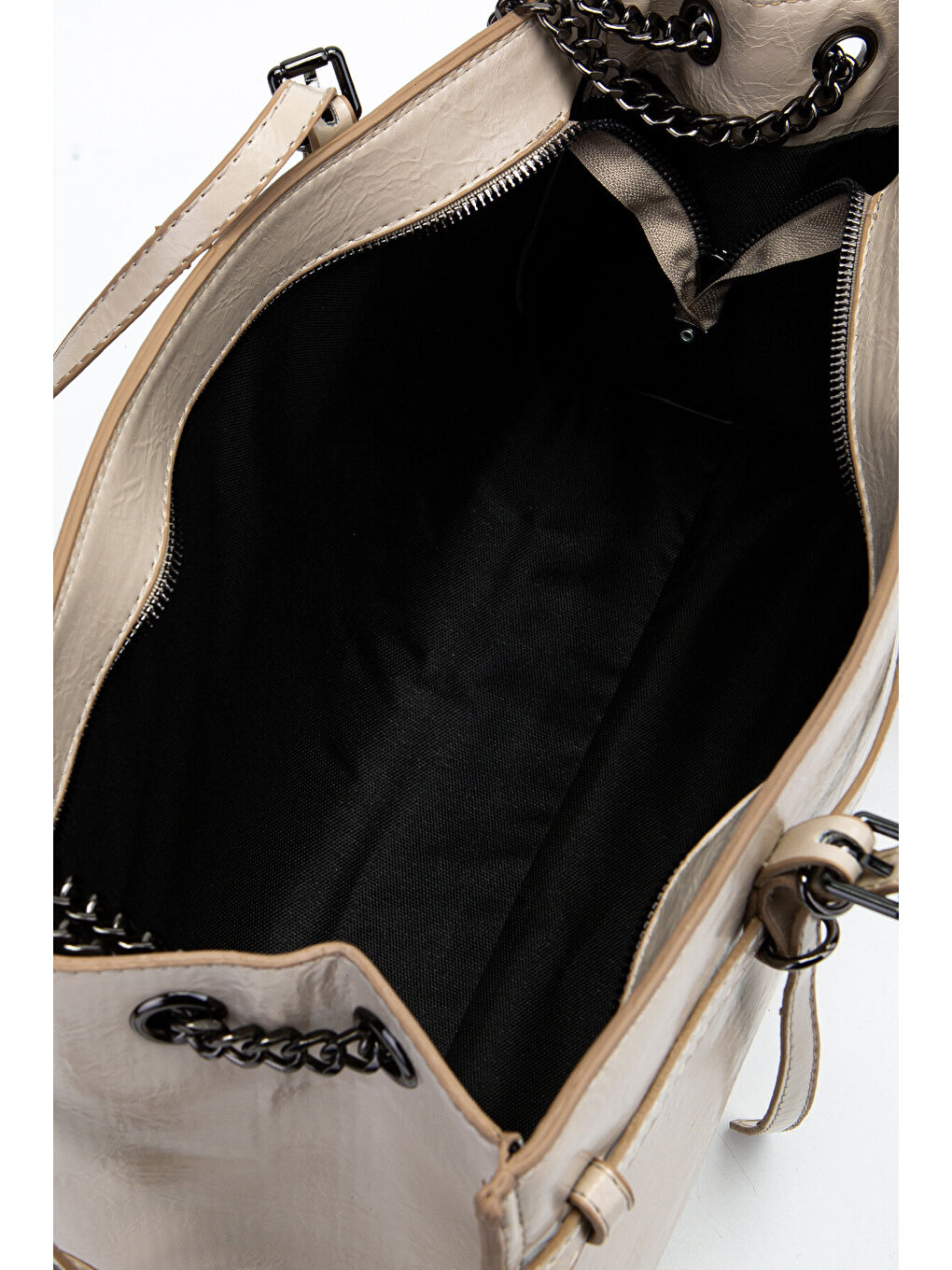 Siyah Zincir Detaylı Bonnie Kadın Kol Çanta Bej-5