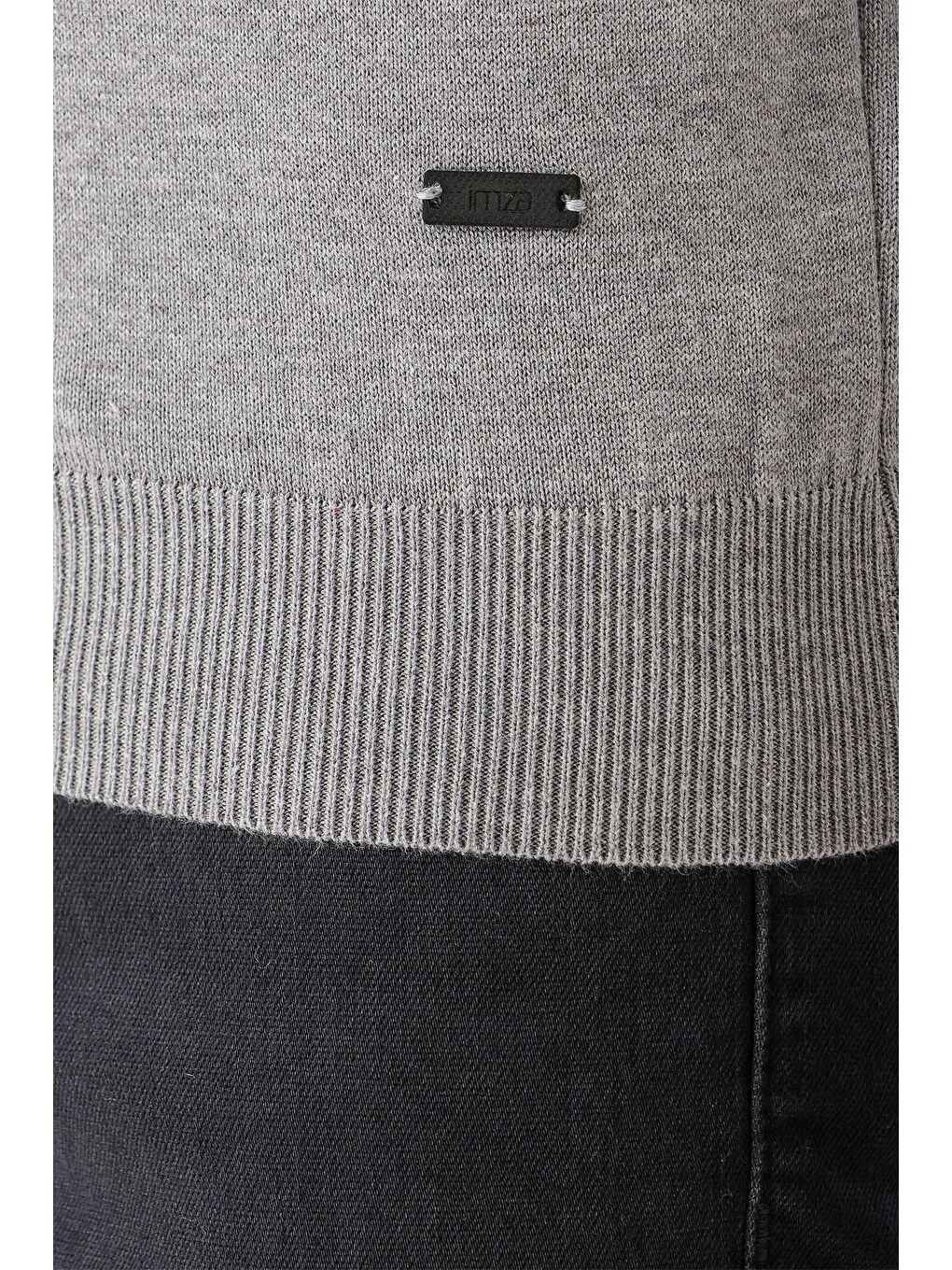 Gri Uzun Kollu Örme Yarım Balıkçı Yaka Pamuklu Klasik Comfort Fit Triko 1012235001-3