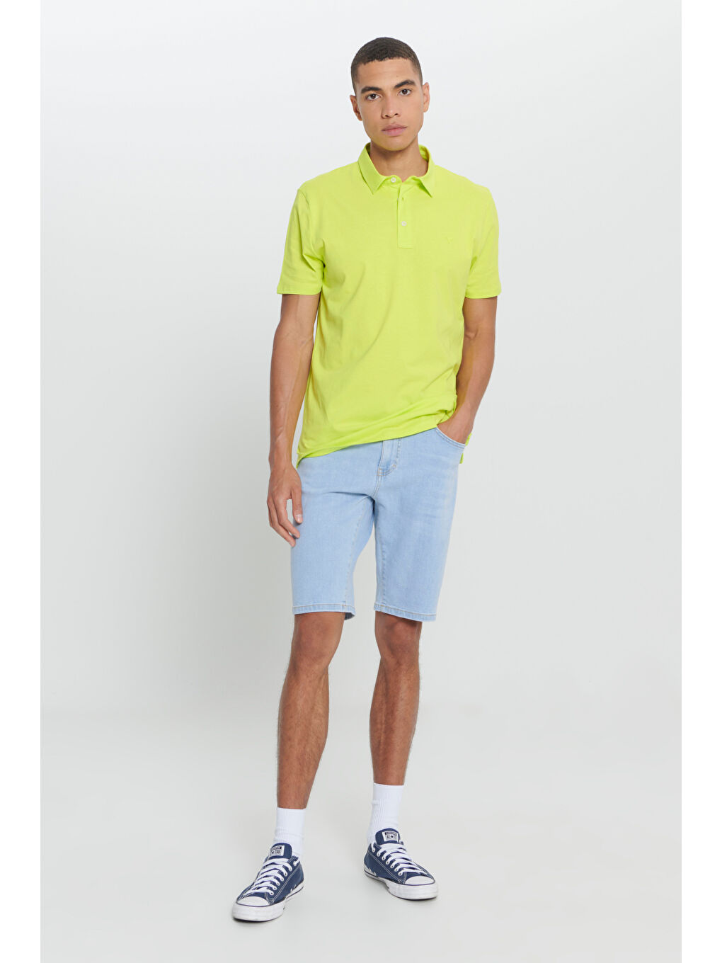 Erkek Sarı Standart Fit Normal Kesim %100 Pamuk Düz Polo Yaka Tişört-1