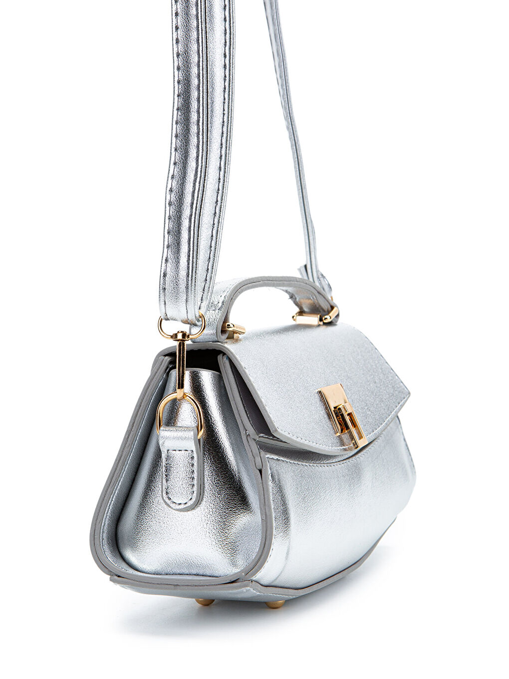 Gri Kilit Detaylı Luvia Kadın Çapraz Çanta Gümüş-4