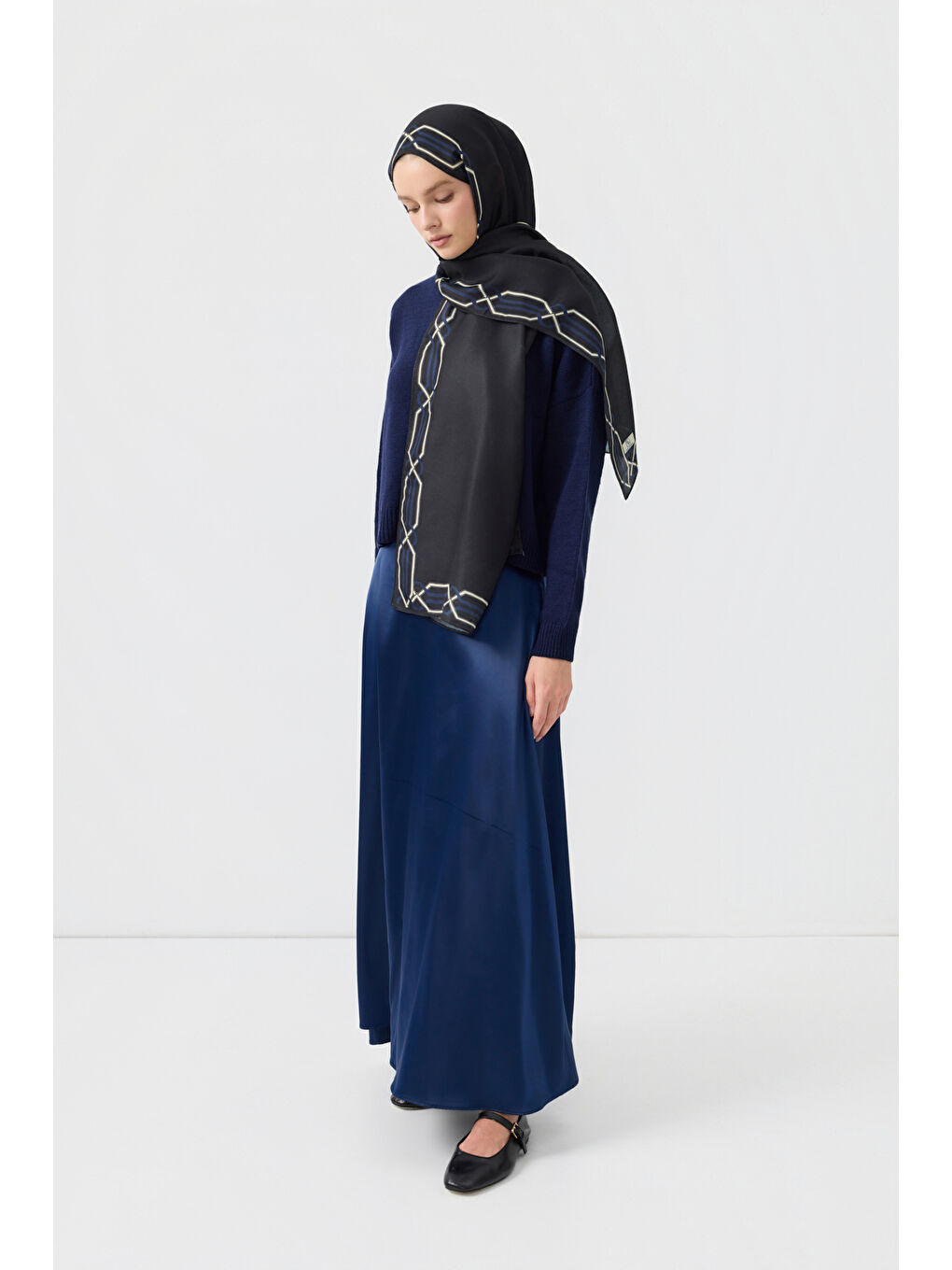 Pamuk Twill Şal İnterlock Lacivert-3