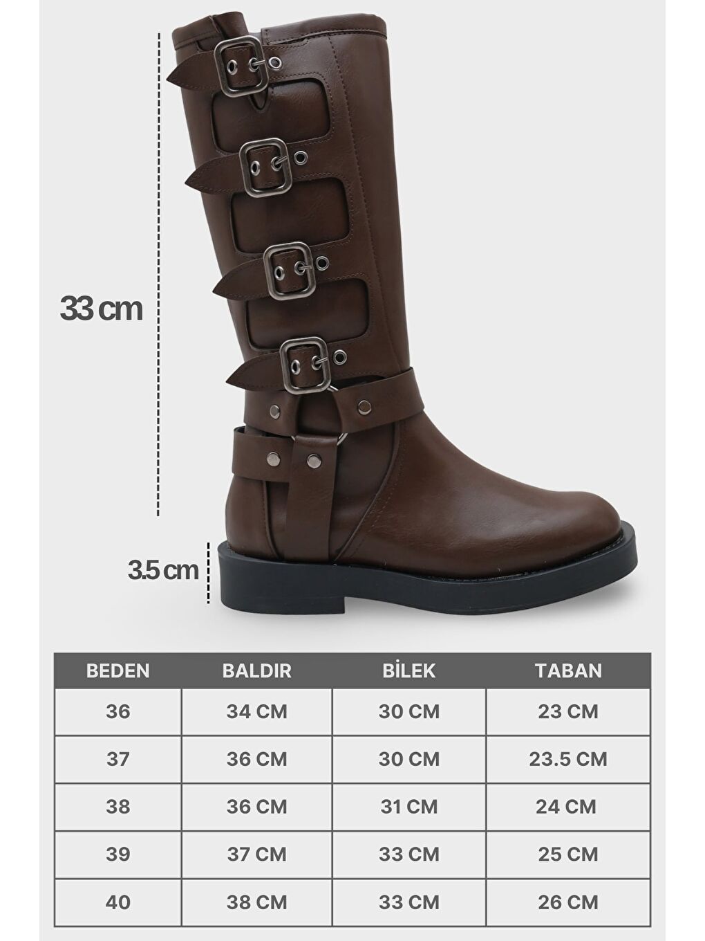 Kahverengi Motorcu Fermuarlı Kadın Çizme-6