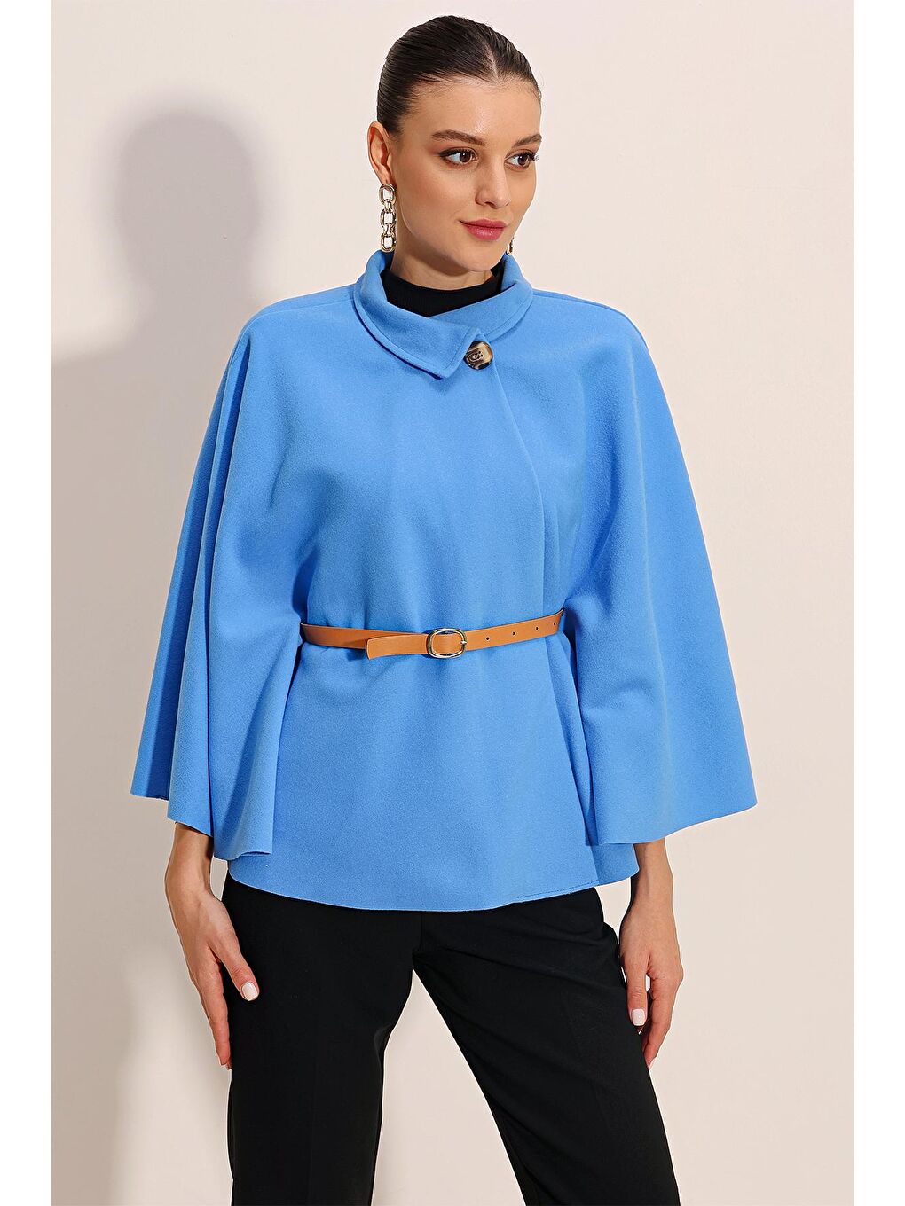 9134 Kemerli Kaşe Panço - Mavi