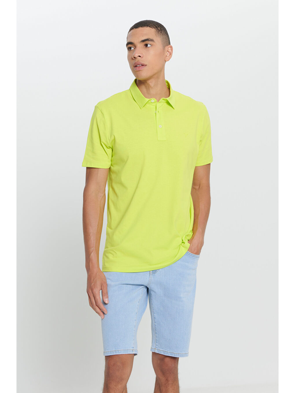 Erkek Sarı Standart Fit Normal Kesim %100 Pamuk Düz Polo Yaka Tişört-2