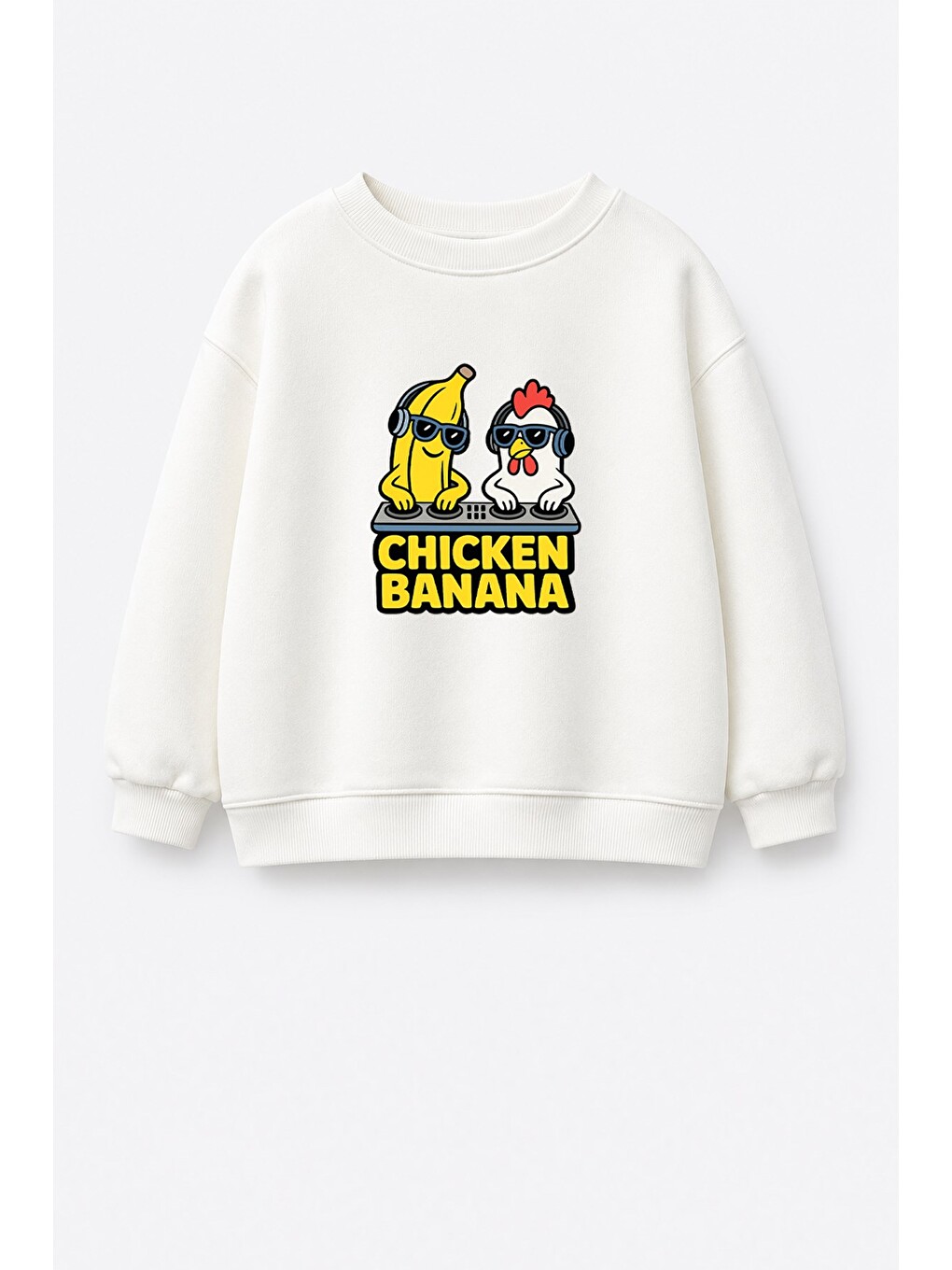 Ekru Unisex Çocuk Baskılı 3 İplik Kumaş Pamuklu Sweatshirt-1