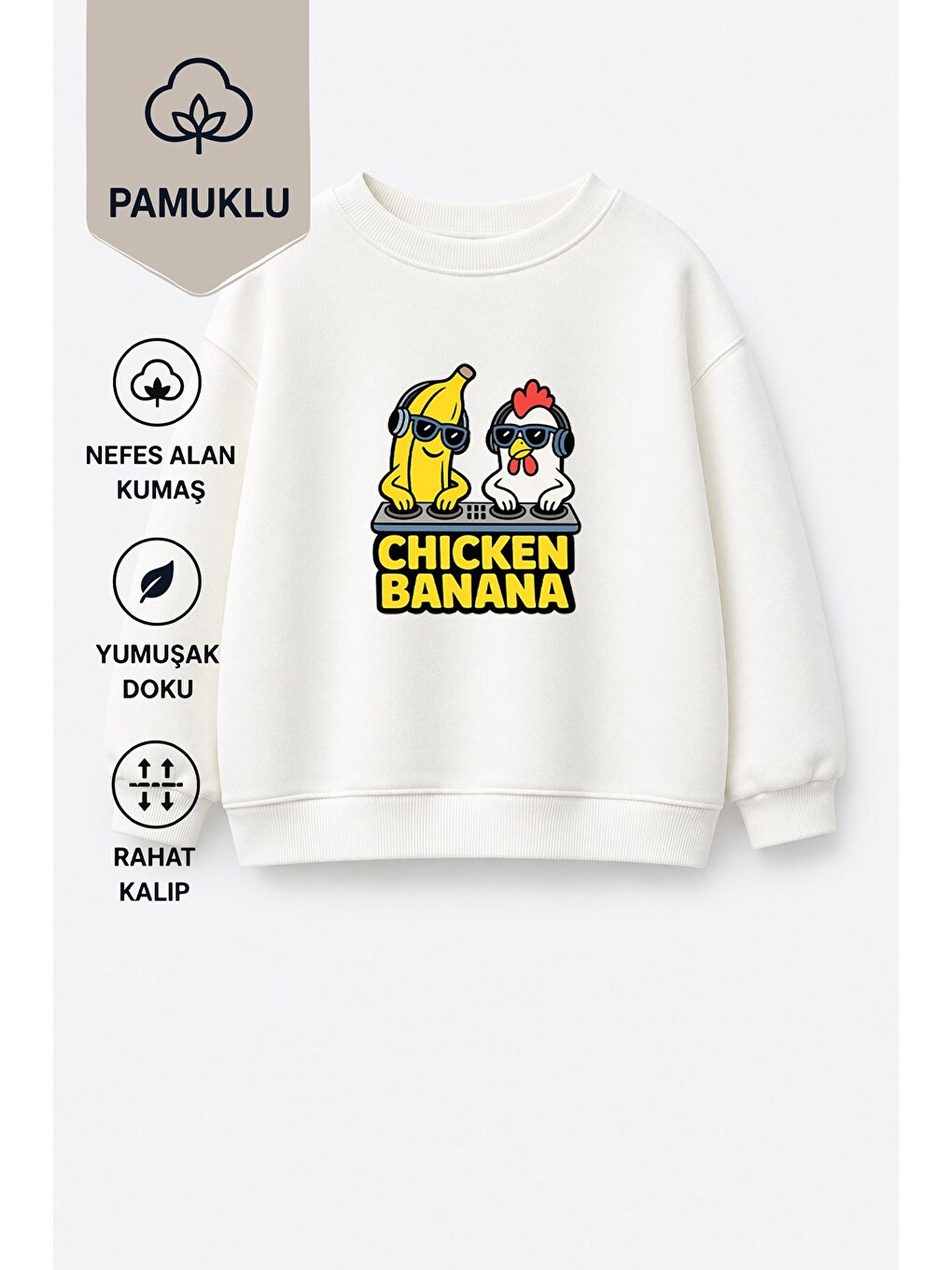 Ekru Unisex Çocuk Baskılı 3 İplik Kumaş Pamuklu Sweatshirt-2
