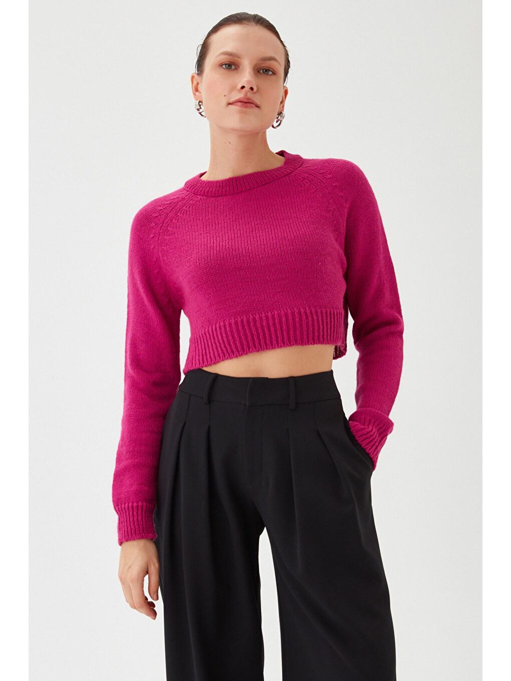 Kadın Mor Bisiklet Yaka Yumuşak Dokulu Crop Triko Kazak-3