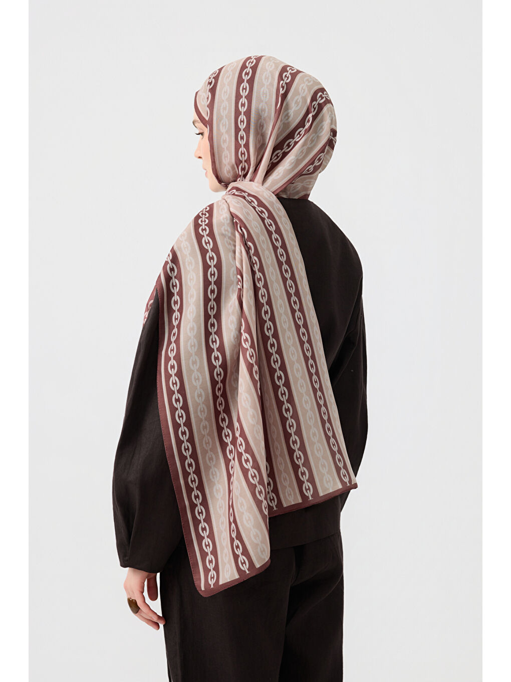 Kahverengi Pamuk Twill Şal Chain Sütlü Kahve-4