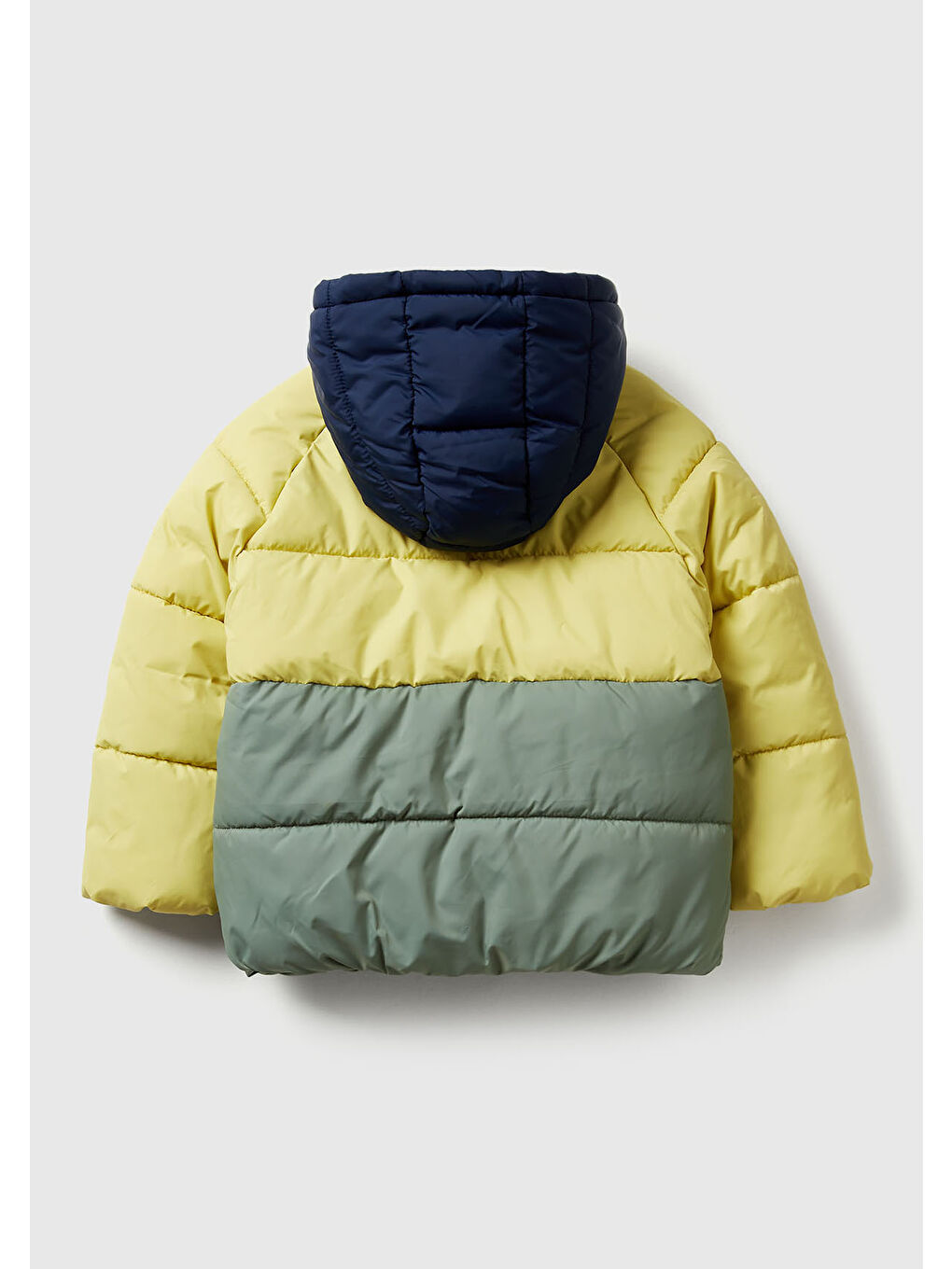 Erkek Çocuk Sarı-Gri Sol Göğsü Logo Yamalı Önü Cepli Kapüşonlu Fermuarlı Mont-1